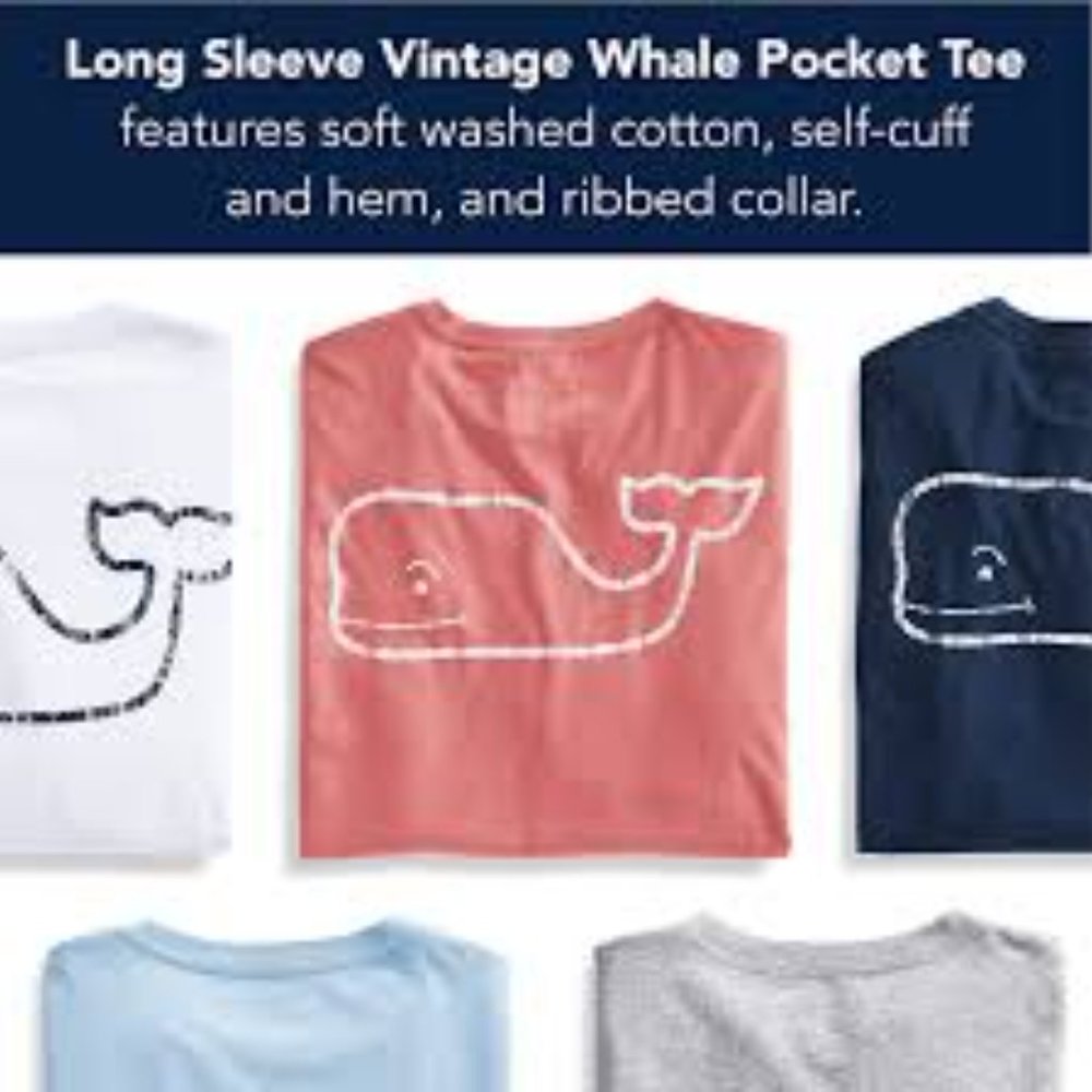 Men’s Vineyard Vines T-Shirt Pocket Tee Vintage Whale Pink